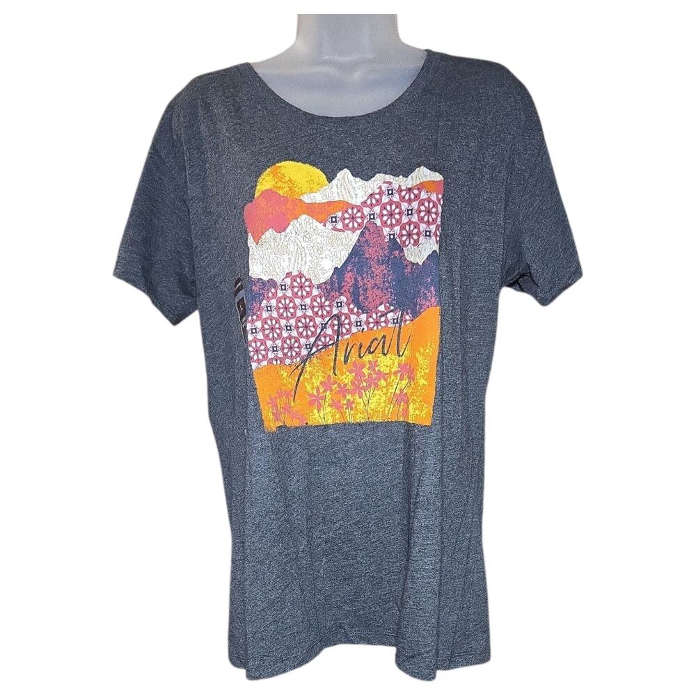 Ariat LG NWT Mountain Patchwork Printed Relaxed Fit Charcoal Gray Western Tee
